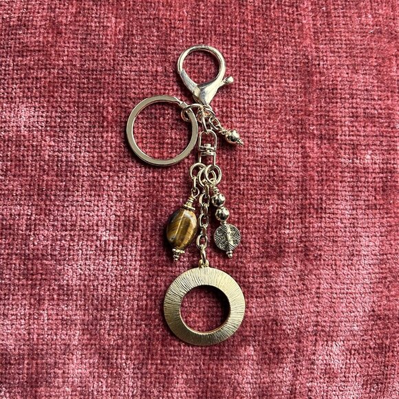 TIGER'S EYE CIRCLE Bag Charm Brown and Gold Tone 🐆 - Picture 3 of 8